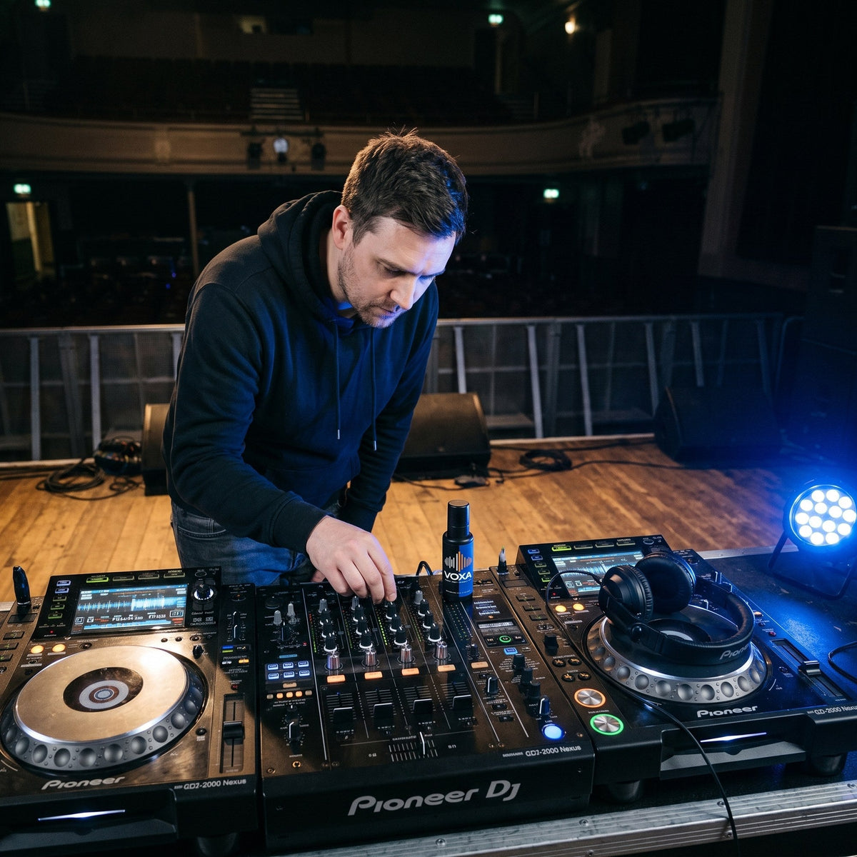 VOXA on the mixer at soundcheck in an empty venue