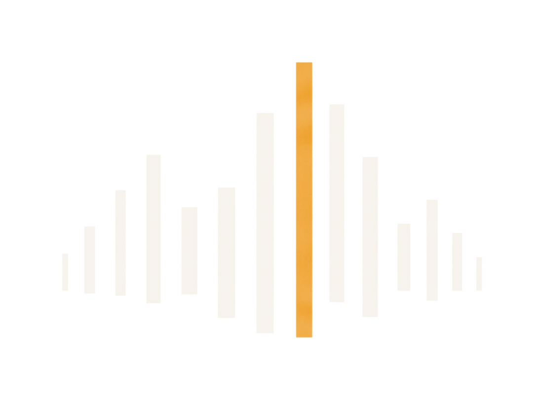 VOXA voice signature waveform in warm white with amber peak